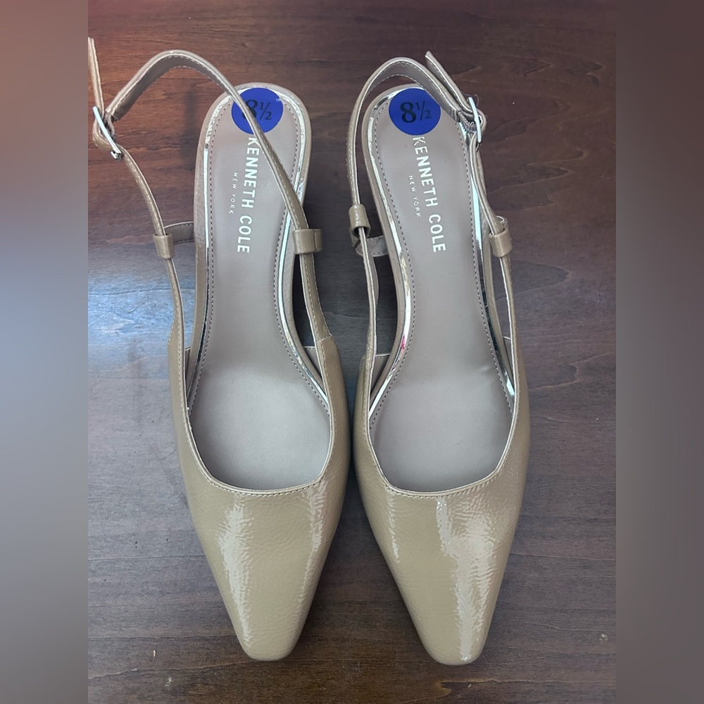Melissa camel faux patent leather sling back kitten heel pump 81/2. NWOB - Picture 2 of 10
